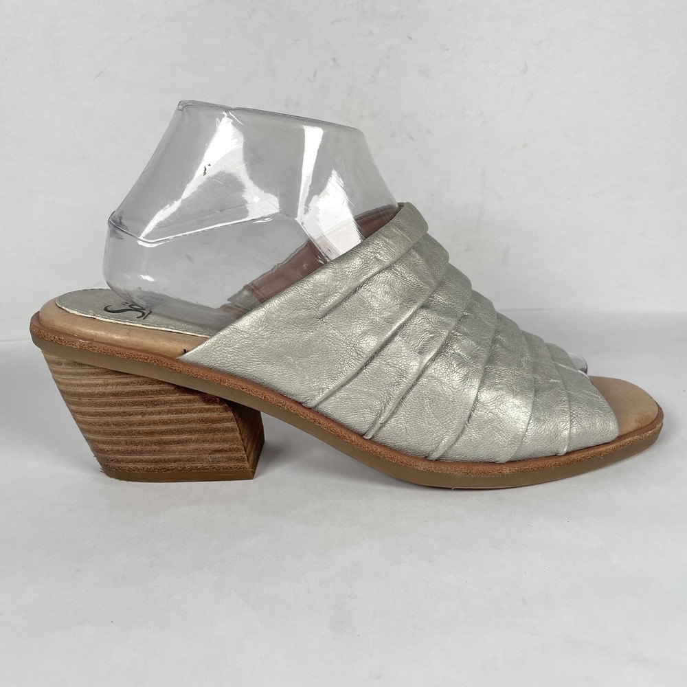 Sofft Pienza Shoes Womens Size 10 M Gray Leather Block Heel Mule Sandals Ruched